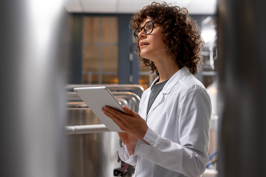 Une femme médecin réfléchit avec une tablette à la main